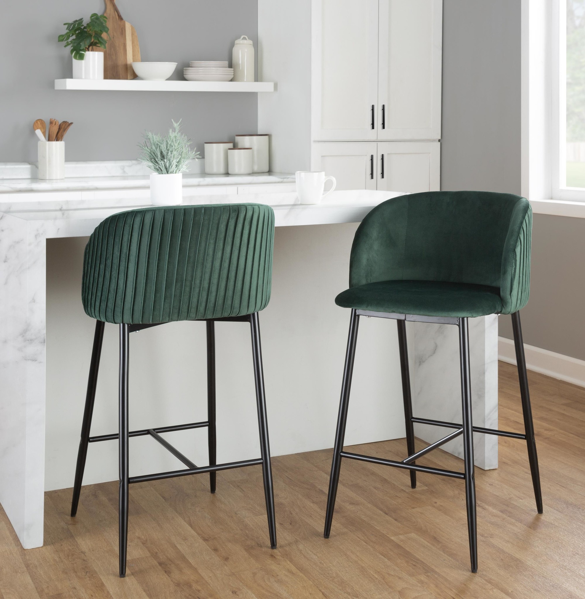 Fran Pleated Fixed-height Counter Stool - Set Of 2